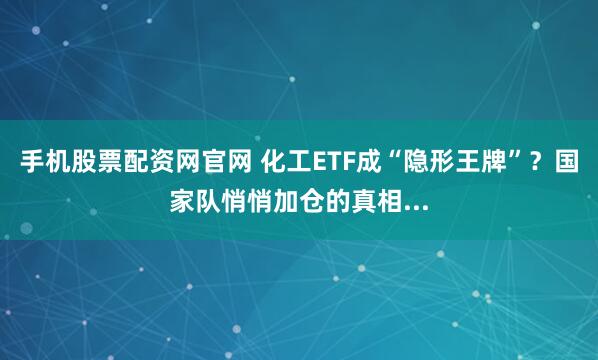 手机股票配资网官网 化工ETF成“隐形王牌”？国家队悄悄加仓的真相...